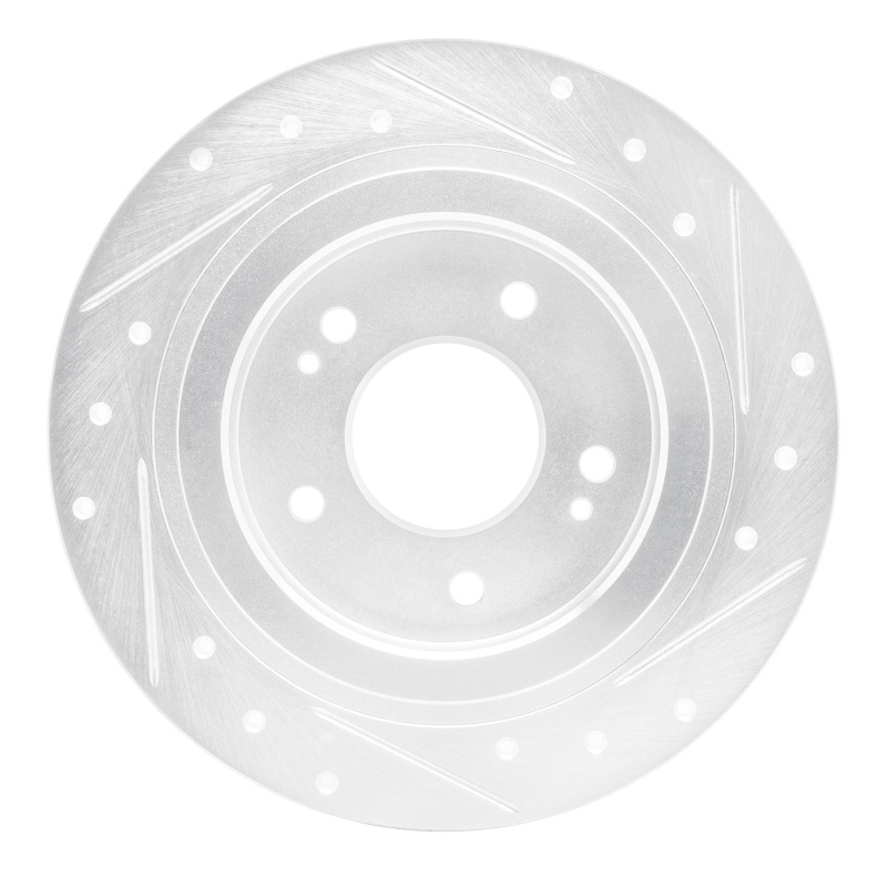 Hyundai Kona Brake Rotor (1) - Rear Left - R1 Concepts - Drilled & Slotted - Silver - `18-`25